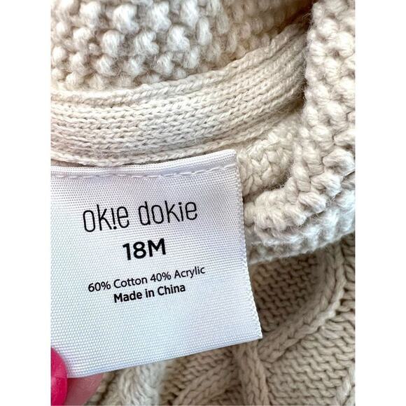 Okie Dokie Cream Cable Knit Shawl Collar Cardigan Sweater 18 months Winter Kids - Picture 5 of 7